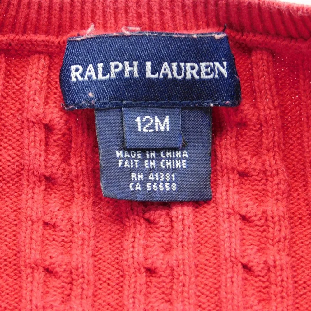 Ralph Lauren Cable Knit Ruffle Cardigan Baby 12M Red‎ Cotton